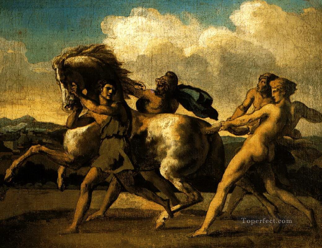 esclaves arrêtant une étude de Cheval pour la race des chevaux barbares 1817 Peintures à l'huile